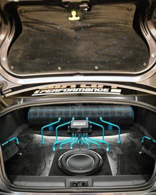 Black interior with custom lighting and black seats by Midnight Custom Cars